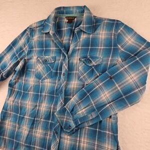 Bit &‎ Bridle Western Cowgirl Button Up Shirt Plaid Women's L Long Roll Sleeve